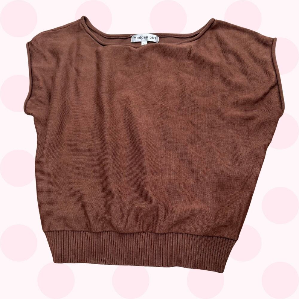 Madden Girl Brown Knit Dolman Sleeve Top Large